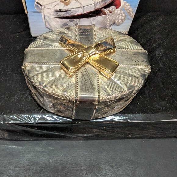 Godinger Silver Art Silver Plated 3" Oval Jewelry Box w/ Goldtone Bow New in Box - Picture 3 of 9